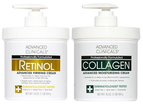 Advanced Clinicals Retinol Body Lotion + Collagen Cream Fragrance Free Face Moisturizer & Body Cream 2pc Skincare Set For Women & Men Helps Reduce Beauty & Personal Care Advanced Clinicals