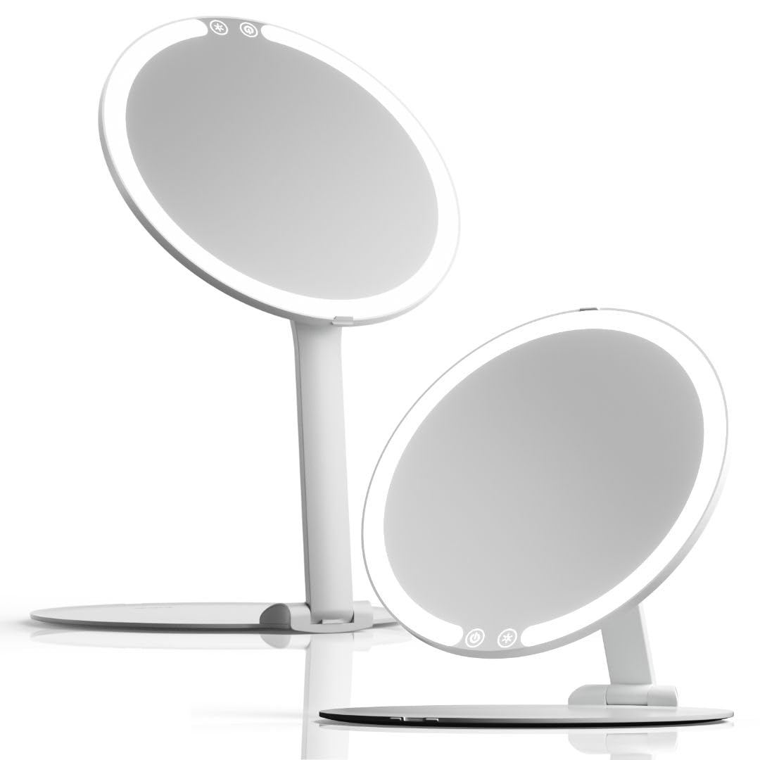 Fancii Abigail Rechargeable Travel Makeup Mirror with LED Light, 8" Foldable Stand, 3 Color Lighting Travel Mirror. Dimmable & Lightweight Portable Beauty & Personal Care Fancii