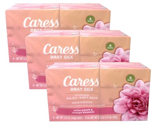 Caress Daily Silk Moisturizing Soap, White Peach & Orange Blossom, 3.75 oz 6 Bars - 3 Pack Beauty & Personal Care Caress