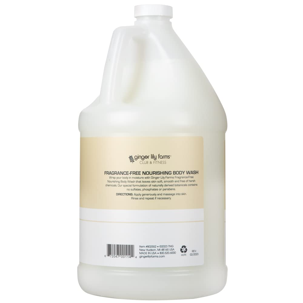 Ginger Lily Farms Club & Fitness Nourishing Body Wash, 100% Vegan & Cruelty-Free, Bath & Shower Gel for Men and Women, Fragrance Free, 1 Gallon (128 Beauty & Personal Care Ginger Lily Farms