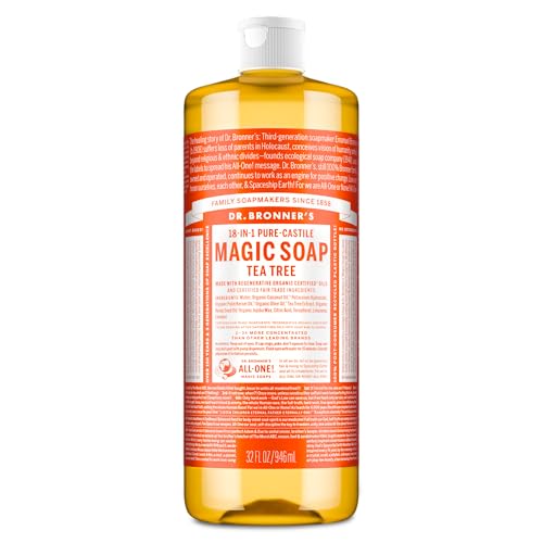 Dr. Bronner’s - Pure-Castile Liquid Soap (Tea Tree, 32 ounce) - Made with Organic Oils, 18-in-1 Uses: Acne-Prone Skin, Dandruff, Laundry, Pets Beauty & Personal Care Dr. Bronner's
