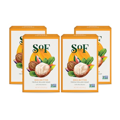 SoF Triple Milled Bar Soap - With Coconut Oil & Organic Shea Butter- Vegan & Non GMO- Free From Phthalates, Sulfates & Parabens- Shea Butter - 6 oz Beauty & Personal Care South Of France