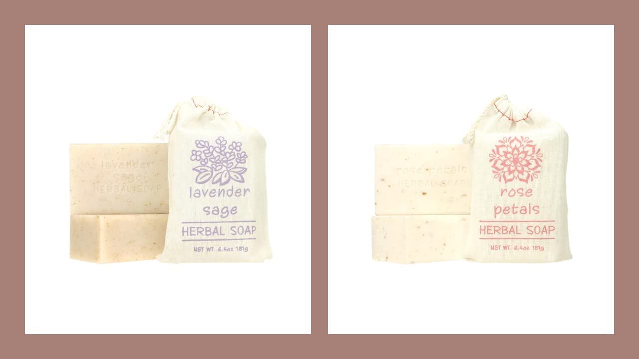 Greenwich Bay Trading Set of 2 Herbal Soaps Lavender Sage and Rose Petal - 6.4 Oz Bars Wrapped in Drawstring Cloth Sacks-Enriched with Shea Butter Beauty & Personal Care Greenwich Bay