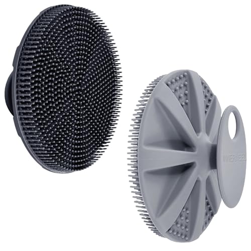 INNERNEED Food-Grade Soft Silicone Body Scrubber Shower Brush Handheld Cleansing Skin Brush, Gentle Exfoliating and Lather Well (Black+Gray) Beauty and Personal Care INNERNEED