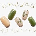 Press on Nails Medium Short Square GLAMERMAID, Amber Green Ferns Fake Nails with Design Cute Acrylic False Nail Kits Stick Glue on Nails Sets Beauty & Personal Care GLAMERMAID