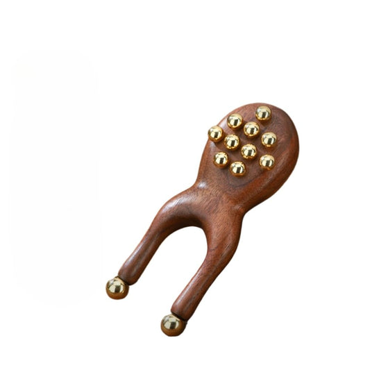 Brass Gua Sha Massage Tool for Face Lifting, Anti-Aging, Jawline Definition, Nasolabial Folds, Apple Cheek Lift - Wooden Handle Facial Roller (Walnut Beauty and Personal Care Waillynice