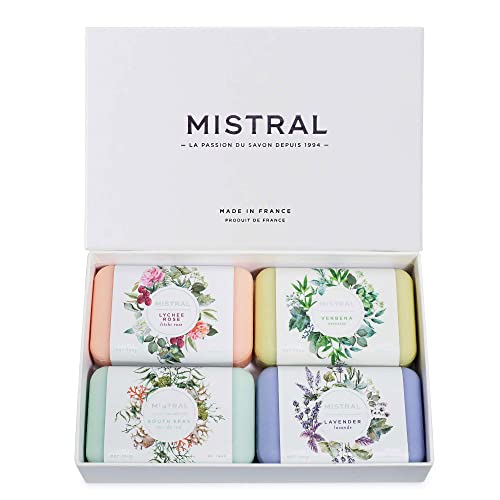 Mistral Classic French Bar Soap Assorted Set, 7 oz x 4 Bars | Triple-Milled Luxury Natural Soap with Organic Shea Butter & Olive Oil | Long-Lasting Beauty & Personal Care Mistral