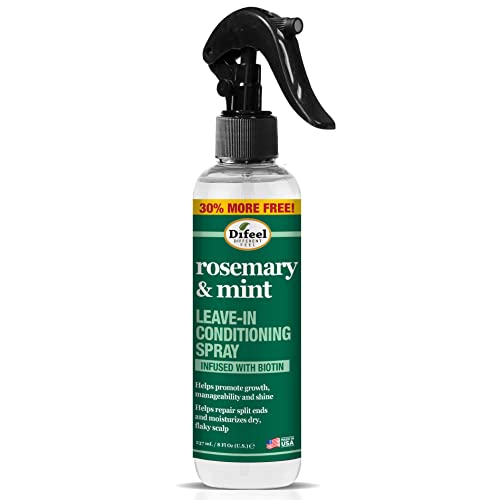 Difeel Rosemary and Mint Strengthening Leave-In Conditioning Spray with Biotin Bonus Size 8 oz. - Made with Natural Mint & Rosemary Oil for Hair