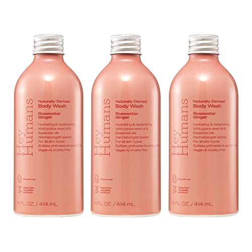 Hey Humans Rosewater Ginger Moisturizing Body Wash with Natural Ingredients & Jojoba Oil | Clean, Vegan, Sulfate Free Bath & Body Wash for Women | Beauty & Personal Care HEY HUMANS