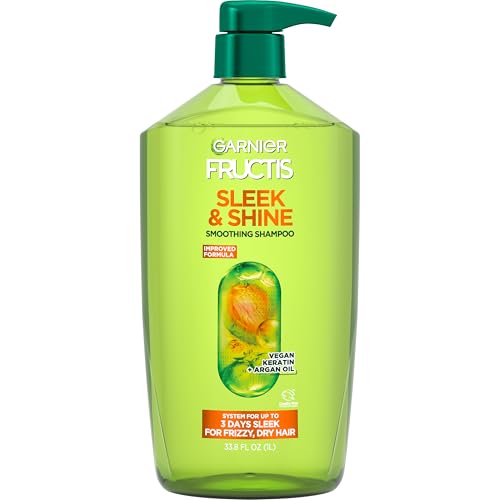 Garnier Fructis Sleek & Shine Shampoo, Smoothing Shampoo for Frizzy, Dry Hair with Argan Oil and Vegan Keratin, 33.8 Fl Oz (Packaging May Vary) Beauty & Personal Care Garnier