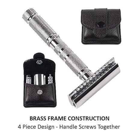 Parker A1R TRAVEL SAFETY RAZOR - Compact 4-Piece Double Edge Safety Razor with Protective Leather Case - Ideal for Everyday Use - Iconic Brand Beauty and Personal Care Parker Safety Razor