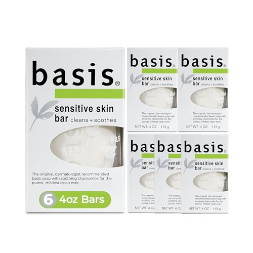 Basis Sensitive Skin Bar Soap for Body, Hands and Face, Unscented Soap Bar for Sensitive Skin with Chamomile and Aloe Vera, Bar Soap Bulk Pack, 4 Oz Beauty & Personal Care Basis