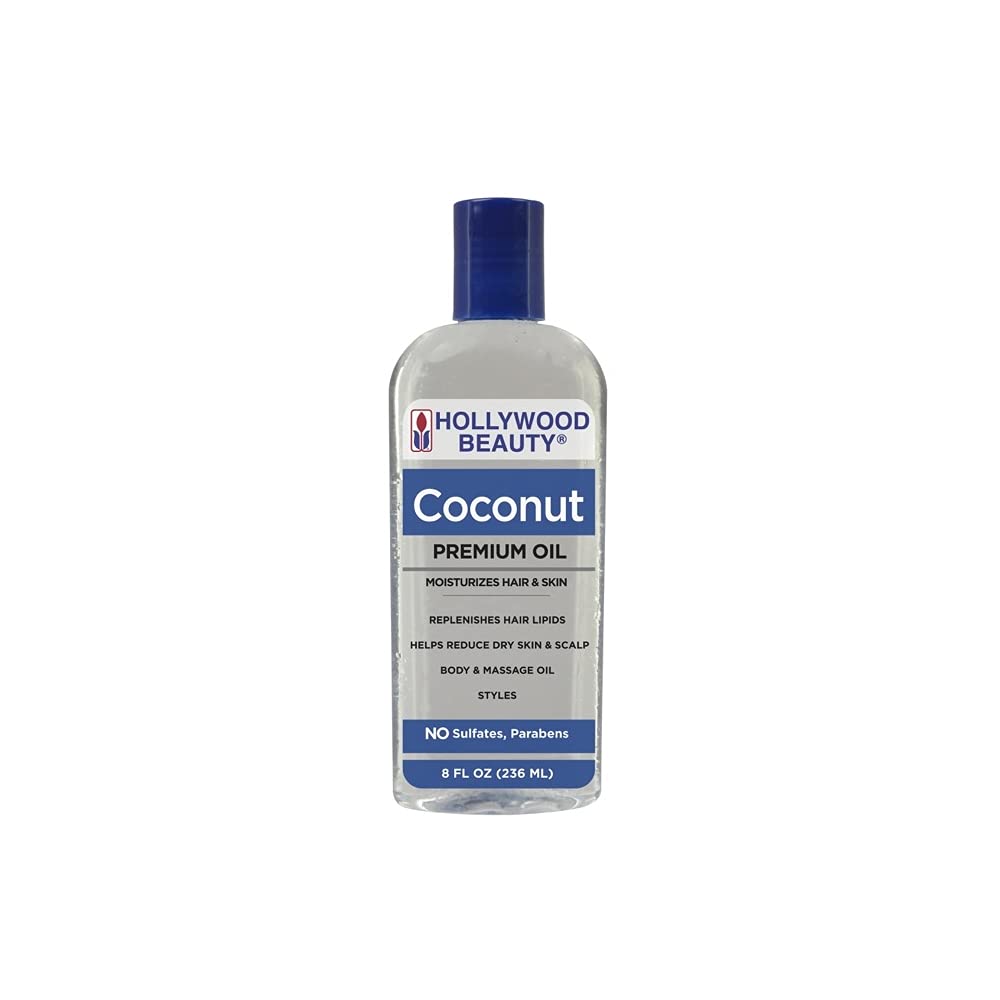 Hollywood Beauty Coconut Hair Oil, 8oz Bottle, Moisturizes Hair & Skin, Replenishes Important Hair Lipids, Body & Massage Oil, Helps Releve Scalp Beauty & Personal Care Hollywood Beauty