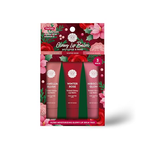 Tinted Glowy Lip Balm Trio - Natural Hydrating Lip Care Set with Vitamin E, Cocoa Butter & Jojoba Oil - Moisturizing, Vegan, Cruelty-Free Lip Balms Beauty and Personal Care Woolzies