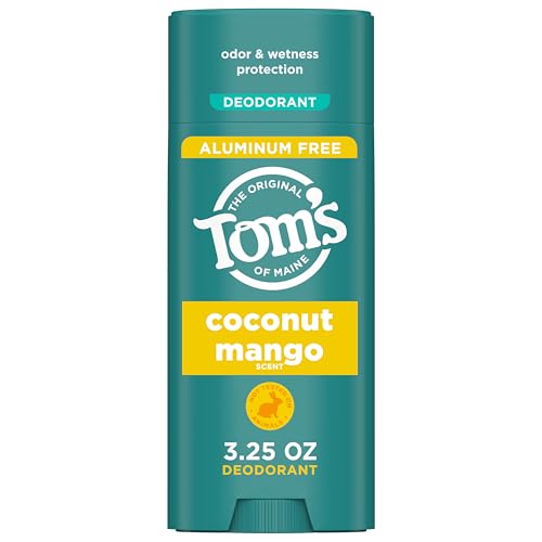 Tom’s of Maine Coconut Mango Aluminum Free Natural Deodorant For Women & Men - Goes on Clear - Odor & Wetness Protection - Naturally Derived Beauty and Personal Care Tom's of Maine