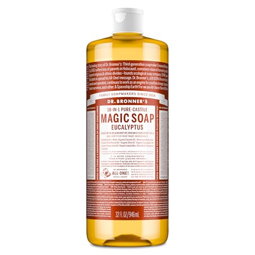 Dr. Bronner's Pure-Castile Magic Soap Liquid (Eucalyptus, 32 Ounce) - Made with Regenerative Organic Certified Oils, 18-in-1 Uses: Face, Body, Hair Beauty & Personal Care Dr. Bronner's