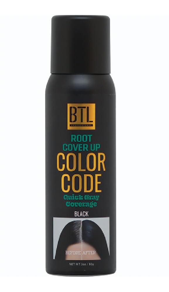 BTL Color Code Temporary Hair Color Spray-On! Vibrant & Easy to Wash | Fast Drying (3oz/80g) (Root Cover Up (Black), 3oz/80g) Beauty & Personal Care BTL Professional
