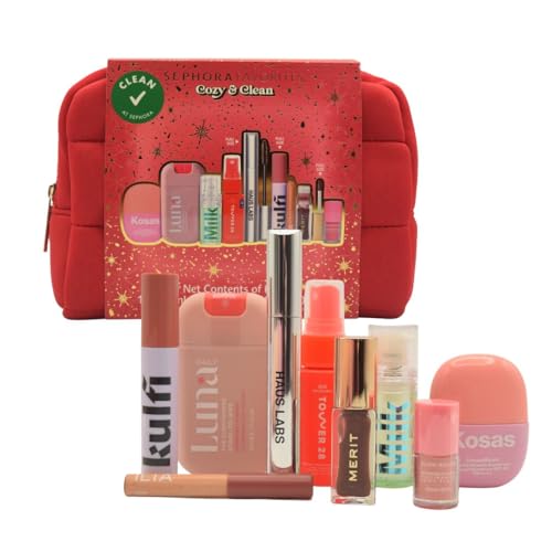Sephora Cozy & Clean Makeup Holiday Gift Set - 9 Clean Beauty Essentials with Lip, Primer, Mascara & Skincare Beauty & Personal Care SEPHORA