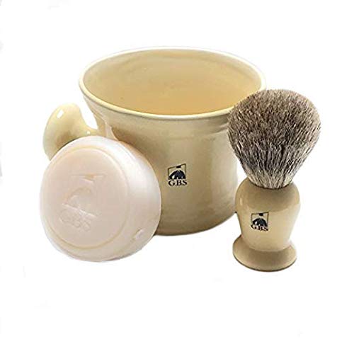 G.B.S Men's Shaving Set - No.84 Cologne, Ivory Handle Badger Bristle Shaving Brush, Ivory Shave Mug with Aftershave Natural Shaving Soap Beauty and Personal Care G.B.S