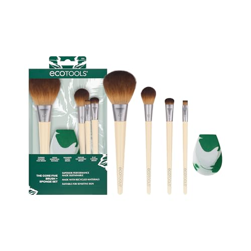 EcoTools Core Five Makeup Brush and Blending Sponge Kit, 5 Piece Set