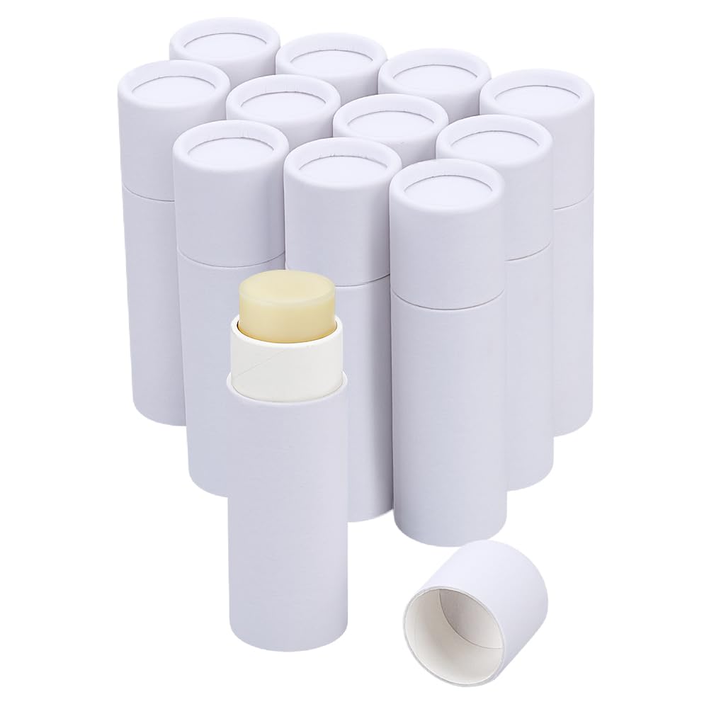 AHANDMAKER 12 Pcs White Paperboard Lip Balm Tubes 0.3 oz Empty Refillable Solid Perfume Lip Gloss Container for DIY Cosmetic Storage Travel Use Lip Beauty and Personal Care AHANDMAKER