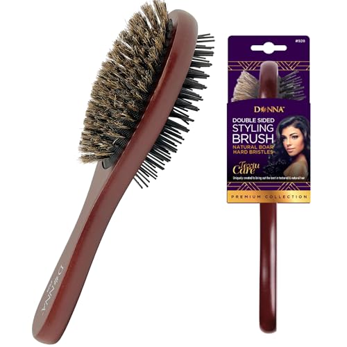 Donna Double Sided Styling Brush for Women - 100% Boar Bristles, Cushioned Wooden Detangling Brush for Wet Hair Beauty & Personal Care DONNA