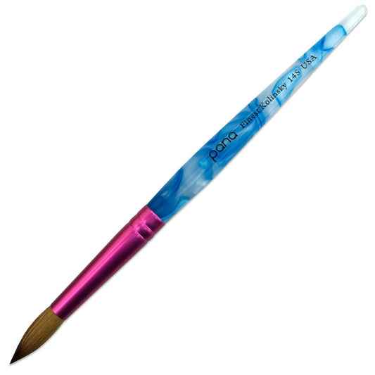 PANA Pure Kolinsky Hair Acrylic Nail Brush - Round Shape Pink Ferrule with White Swirl Blue Handle (Size 10) Beauty & Personal Care PANA