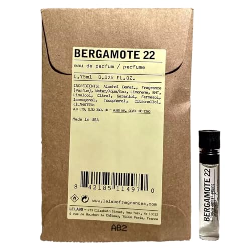 Le Labo BERGAMOTE 22 UNISEX Perfume EDP Vial 0.75 ml / 0.025 oz - (ONE SAMPLE VIAL PER ORDER) 4970 Beauty & Personal Care Le Labo