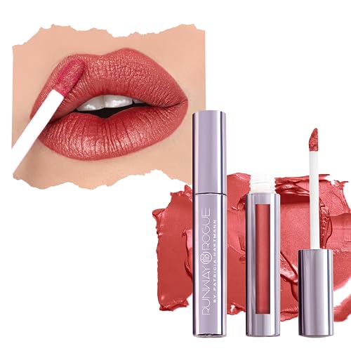 Runway Rogue Pearl Glam Long Wear Shimmer Liquid Lipstick, Metallic Soft Earthy-Red Lipstick with Gold Shimmer, ‘Day Rate’ Beauty & Personal Care Runway Rogue