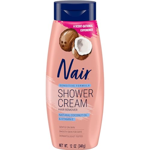 Nair Sensitive Shower Cream Hair Remover with Natural Coconut Oil and Vitamin E, Body Hair Removal Cream, 12 oz Beauty & Personal Care Nair