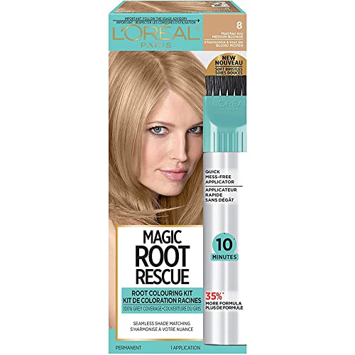 L'Oreal Paris Magic Root Rescue 10 Minute Root Hair Coloring Kit, Permanent Hair Color with Quick Precision Applicator, 100 percent Gray Coverage, 8 Beauty & Personal Care L'Oreal Paris