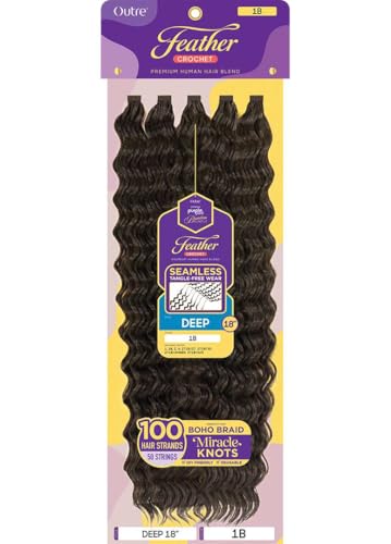 Outre Purple Pack Brazilian Premium Human Hair Blend Feather Crochet Braid - Deep 18" (MEDIUM BROWN 4)