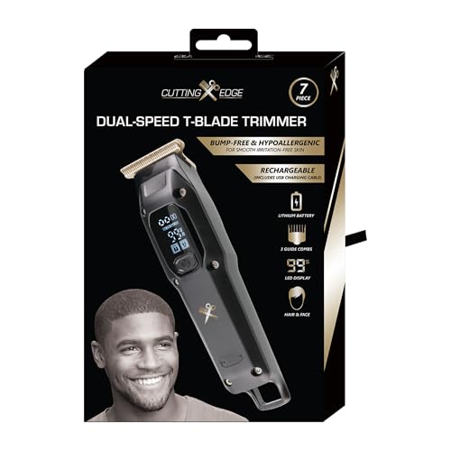 Cutting Edge T-Blade Trimmer for Men, Dual Speed with Turbo Boost T-Blade Trimmer with 6 Guide Combs, LED Display, Rechargeable 80 Minute Run-Time Beauty and Personal Care Cutting Edge