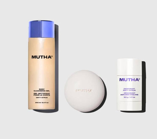 MUTHA Dirty Citrus Bath Bundle - Body Cleansing Gel, Nudist Exfoliating Body Bar, and Deodorant Beauty & Personal Care MUTHA
