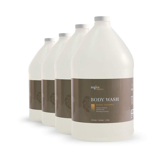 Zogics Organics Body Wash, Honey Coconut, 4 Gallon Case