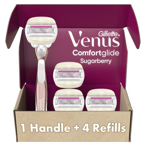 Gillette Venus Razor for Women, ComfortGlide plus Olay Sugarberry, Rose Gold Metal Handle + 4 Blade Refills, 5-Blade Razor Cartridges, Moisture Bars Beauty and Personal Care Gillette Venus