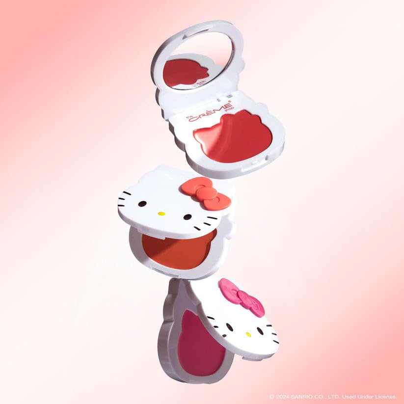 The Crème Shop x Hello Kitty - Crème Blush Balm Peach Pouf Buildable Long-lasting Easily Blendable Hydrating & Soothing Aloe Vera Compact Mirror Beauty & Personal Care The Crème Shop