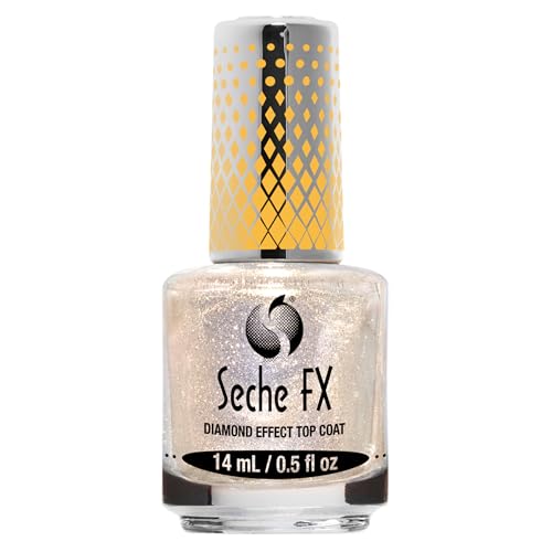 Seche FX Diamond Effect Dry Fast Top Coat Nail Polish - Gold Glitter Finish with Instant Gel-Like Gloss, Fast-Drying Long-Lasting Chip-Resistant