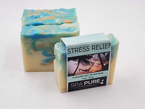 Spa Pure Aromatherapy Vegan Soap: Herbal Stress Relief, made with plant based ingredients, essential oils, all natural, 4.5 oz each (Stress Relief) Beauty & Personal Care Spa Pure