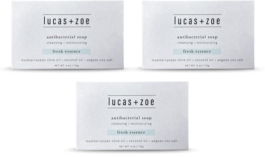 Lucas + Zoe Fresh Essence Antiseptic Bar Soap - 4 Ounce Moisturizing Body Soap Bar Made With Natural Ingredients Like Mediterranean Olive Oil, Coconut Beauty & Personal Care lucas + zoe