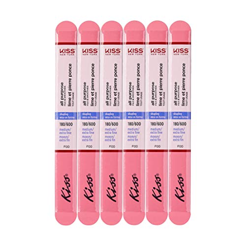 Kiss File All Purpose & Smoother 180 Medium / 600 Extra Fine F100N - Pack of 6 Files & Smooths Natural and Artificial Nails Beauty & Personal Care Kiss