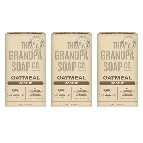 The Grandpa Soap Company Oatmeal Bar Soap - With Organic Oats + Chamomile Extract, Gently Exfoliates and Softens the Skin, Vegan, 4.25 Oz, 3 Pack Beauty & Personal Care The Grandpa Soap Company