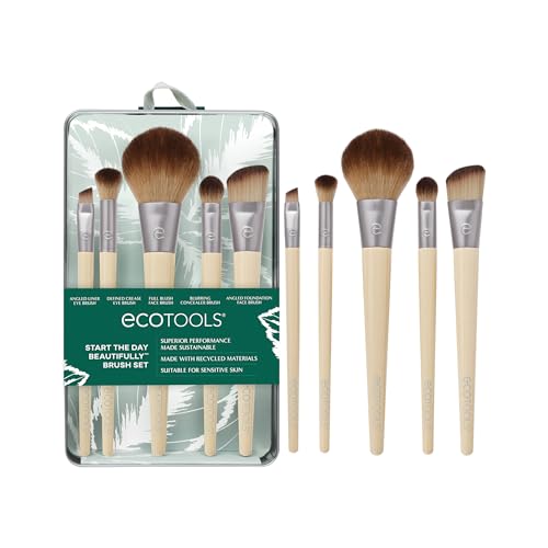 EcoTools Makeup Brush Set for Eyeshadow, Foundation, Blush, and Concealer with Bonus Storage Case, Start the Day Beautifully, Travel Friendly, 6 Piece Beauty & Personal Care EcoTools