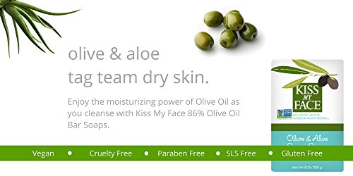 Kiss My Face Pure Olive Oil Soap with Aloe Vera, Moisturizing Bar Soap, 8 oz Bars, Olive & Aloe, 64 Ounce, 8 Pack (Packaging May Vary) Beauty & Personal Care Kiss My Face