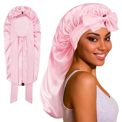 ROYBENS Long Bonnet Satin Hair Silk Bonnet for Sleeping Women, Silky Bonnets for Women with Tie Band, Sleep Cap for Braids Curly Hair Beauty and Personal Care ROYBENS Default Title