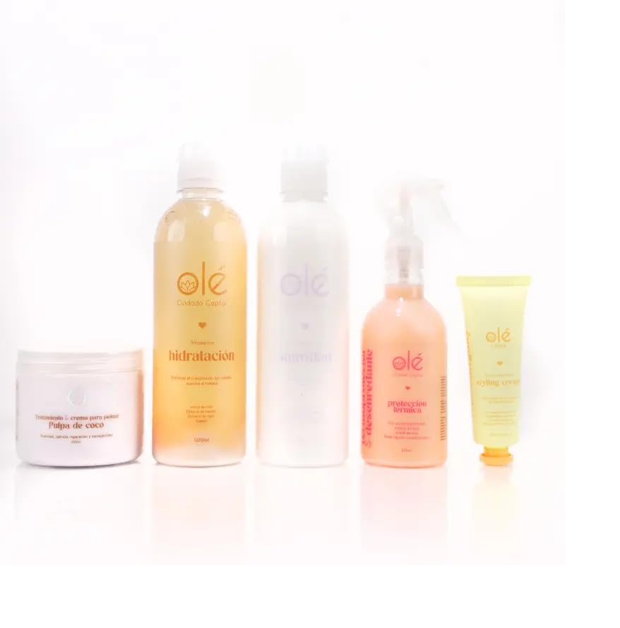 OLÉ Dry Hair 5 Piece Pack - Coconut pulp pre-shampoo + Coconut, Cinnamon & Honey Shampoo + Cotton Conditioner + Detangling Thermo protector + Frizz Beauty & Personal Care OLÉ