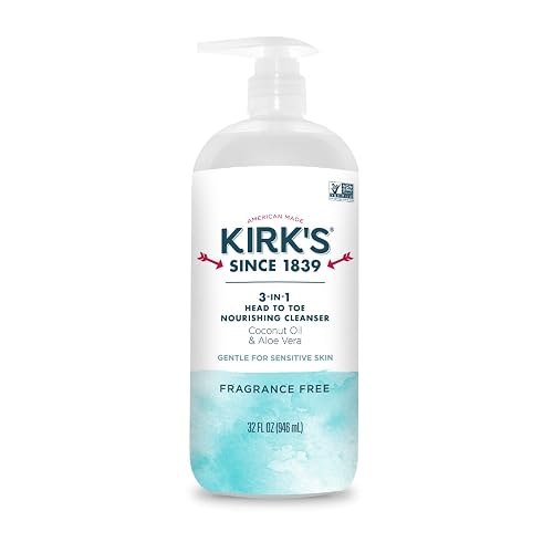 Kirk's Fragrance Free 3-in-1 Nourishing Cleanser, Shampoo Body Wash Bubble Bath, Coconut Oil and Aloe Vera, Vegan Non-GMO, 32 Fl Oz Beauty & Personal Care Kirk's