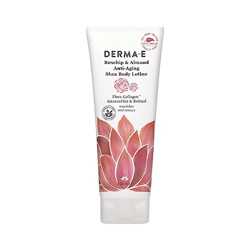 Derma E Rosehip and Almond Anti-Aging Shea Body Lotion - Vegan Flora-Collagen, Retinol and Vitamin E Moisturizer for Dry Skin - Gently Scented Cruelty Beauty & Personal Care Derma E