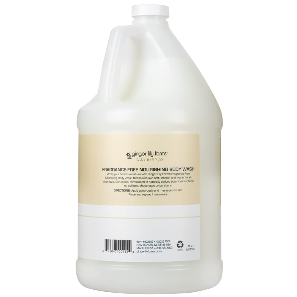 Ginger Lily Farms Club & Fitness Nourishing Body Wash, 100% Vegan & Cruelty-Free, Bath & Shower Gel for Men and Women, Fragrance Free, 1 Gallon (Pack Beauty & Personal Care Ginger Lily Farms