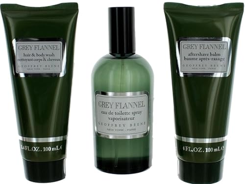 Geoffrey Beene, Trio Grey Flannel Eau de Toilette Vaporizer for Men, Aftershave, Shower Gel, Woody and Oriental Fragrance, Unique Green Cyprus Perfume Beauty & Personal Care Geoffrey Beene